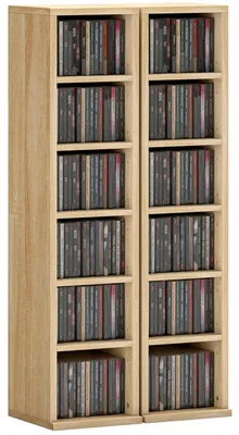 Image de Ensemble de 2 étagères étroites pour CD et DVD - Rangement vertical pour CD - 12 compartiments, étagères réglables, en bois, 21 x 22,5 x 88,5 cm - Marron café