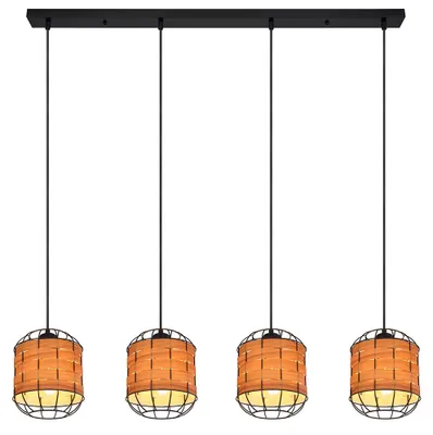Produktbild von Hängeleuchte, 4 Flammig, Holzoptik, Metall schwarz, L 100 cm