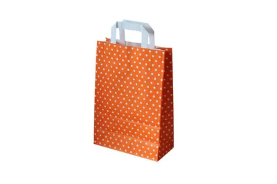 Produktbild von Papiertragetaschen "PUNKTE", 80 g/qm, 22 + 10 x 31 cm, orange mit weißen Punkten, 25 Stück