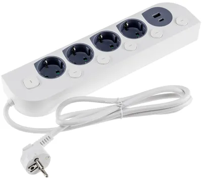 Produktbild von 4-fach Steckdosenleiste mit Schalter USB-A / C Einzelschaltung 1,5m Kabel
