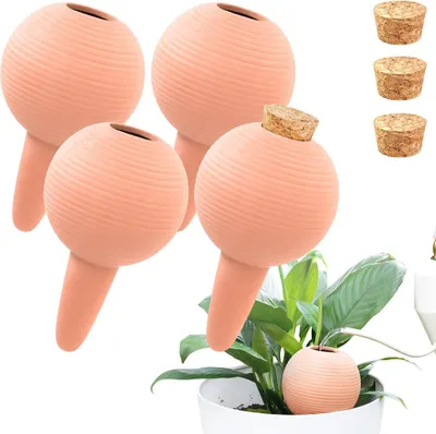 Produktbild von 4er-Set Ton-Bewässerungskegel – Automatische Pflanzenbewässerung – 400 ml – für Zimmerpflanzen & Balkonkästen – Terrakotta