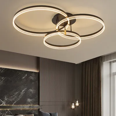 Produktbild von Deckenleuchte, LED Deckenleuchte, Stufenlos Dimmbare Deckenlampe, 3 Ringe Moderne Esszimmerlampe, Schlafzimmerleuchte, mit Fernbedienung, φ30+40+50cm