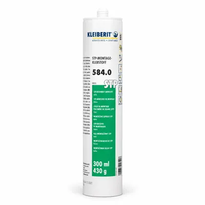 Produktbild von KLEIBERIT 584.0 STP Montageklebstoff Weiß 0,43 kg Kartusche – 1K Kleber für Montageverklebungen, Holz, Glas, Metall, Kunststoff & Innenausbau