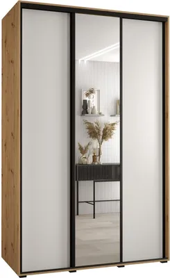 Produktbild von MEBLE KRYSPOL Cannes 3 Schrank mit 3 Schiebetüren - 205,2x160x60 cm - Artisan Weiß Schwarz