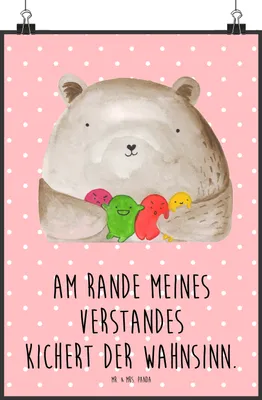 Produktbild von Mr. & Mrs. Panda Bild Bär Gefühl DIN A2 - Rot Pastell - Geschenk, Wahnsinn, Verrückt, Kunstdruck, drucke, Wandbild, Teddy, poster, Durchgedreht, wanddeko