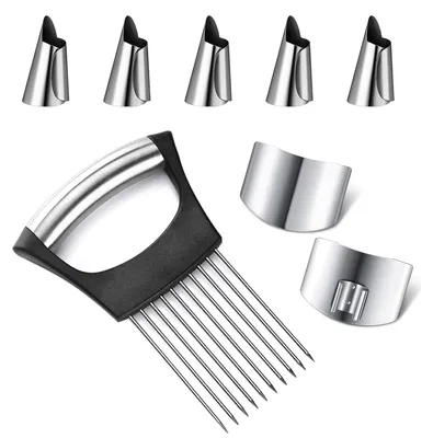Fingerschutz-Set 8tlg. mit Zwiebelhalter, verstellbar