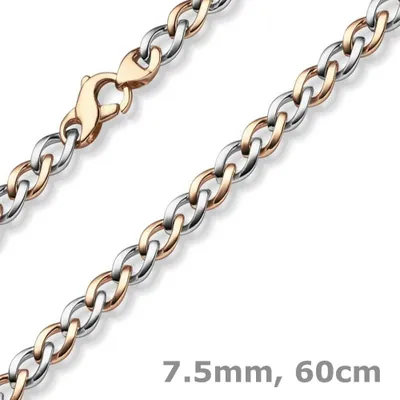 Produktbild von 7,5mm Phantasie Halskette Collier aus 585 Gold Weißgold Rotgold bicolor 60cm
