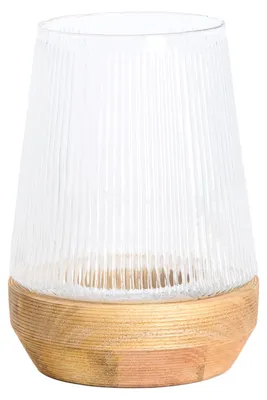 Obrázek produktu pro Light & Living MINAS lucerna z žebrovaného skla s podstavcem z přírodního dřeva - Ø22x30 cm