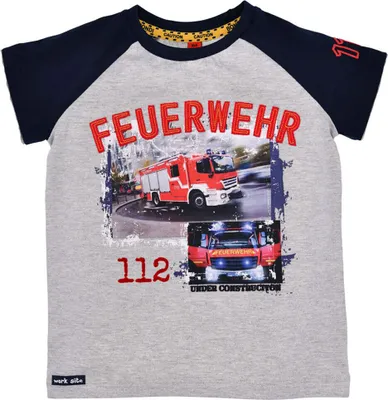 Produktbild von BONDI Jungen Kurzarm T-Shirt "Feuerwehr" 33148 | Grau Melange Größe: 98