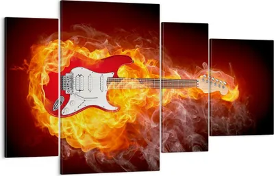 Produktbild von Bild auf Leinwand - Leinwandbild - Flammen Gitarre Instrument - 120x70cm - Wand Bild - Wanddeko - Leinwanddruck - Bilder - Kunstdruck - Wanddekoration - Leinwand bilder - Wandkunst - DL120x70-0196