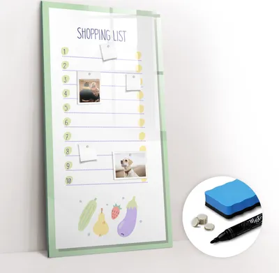Produktbild von Magnetpinnwand Memoboard - Zubehörsatz - Schwarzer Marker + Schwamm + Magnete - 60 x 120 cm - Einkaufsliste