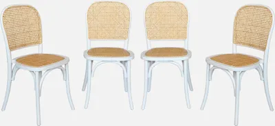 Immagine prodotto di Set di 4 sedie in legno e rattan vintage , Bianco