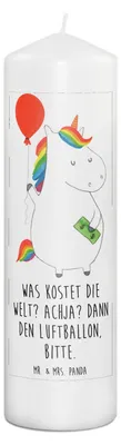 Produktbild von Mr. & Mrs. Panda Kerze Einhorn Luftballon 29 x 8 cm XL - Weiß - Geschenk, Erinnerungskerze, Unicorn, Blockkerze, Bedruckte, Stumpenkerze, Erinnerungslicht, Geld
