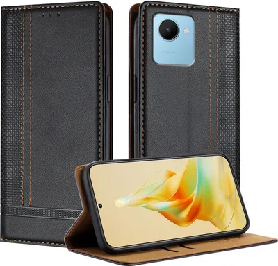 Produktbild von Handyhülle für Realme C30 Leder Flip Klappbare Schutzhülle mit Standfunktion Schwarz