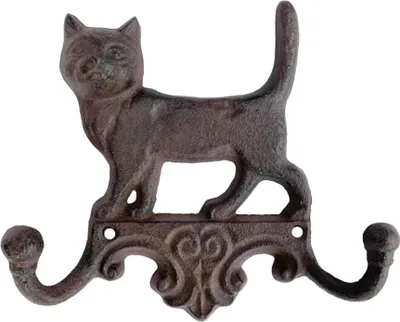 Produktbild von B&S Wandgarderobe Gusseisen Antik Rostlook Katze mit 2 Haken