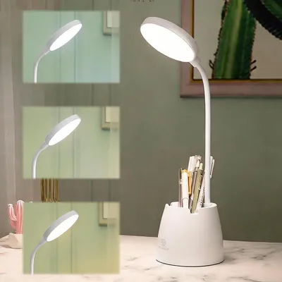 Produktbild von Schreibtischlampe Kinder, Dimmbare Schreibtischlampen für Kinder mit Stifthalter, Wiederaufladbare KINFER Schreibtischlampe mit 360° Flexibel Lichtröhre, Kinderschreibtischlampe für Studieren (Weiß)