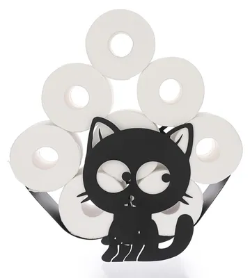 Image de Porte-papier toilette noir en métal, sur pied, fixation murale sans perçage, décoratif pour la salle de bains et la cuisine, motif chat