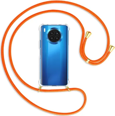 Produktbild von Handykette Backcover-Schutzhülle mit Band (Metall goldfarben) für Huawei nova 8i / Honor 50 Lite - neonorange