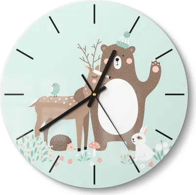 Produktbild von DEQORI Glasuhr Ø30 cm Modern 'Waldtierfreunde' Wanduhr Glas Uhr Design leise Küchenuhr