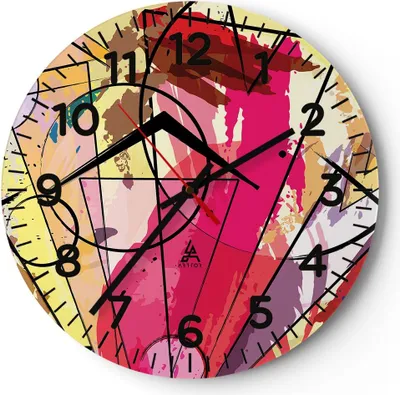Produktbild von Wanduhr - Rund - Glasuhr - Abstraktion modern - 30x30cm - Schleichendes Uhrwerk - Lautlos - zum Aufhängen bereit - Dekoration Modern - Wanddekoration aus Glas - C4AR30x30-3603