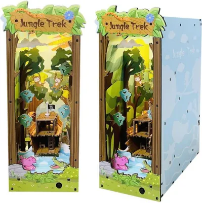 Zdjęcie produktu dla Habarri | DIY Book Nook - Sekrety Dżungli - Puzzle 3D - Zestaw Miniaturowego Domu z Meblami i Oświetleniem LED - Do Dekoracji Półki - Prezent