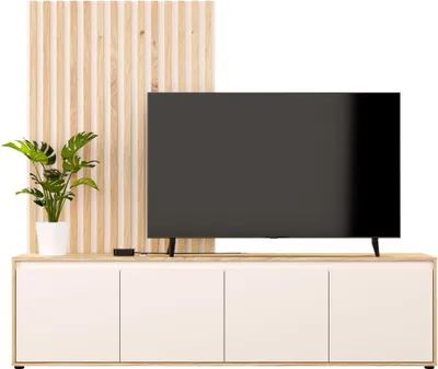 Image de Meuble TV, SKELPE, Sable et Chene, 4 Portes, 188,3 x 42 x 169,7 cm