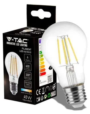 Immagine prodotto di V-Tac VT-1887 Lampadina a LED lampada 6W filamento E27 A60 3000K 300° 600LM - 214272