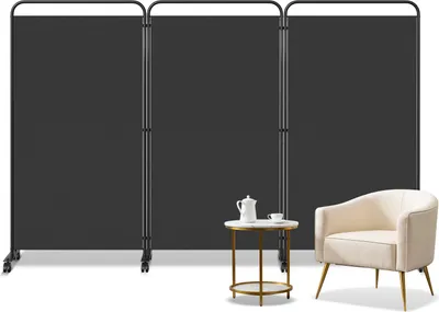 Image de Paravent Izrielar sur roulettes, 3 panneaux, anthracite, 263 x 180 cm, séparateur d'espace extérieur, jardin, paravent espagnol, cloison, séparateur de pièce