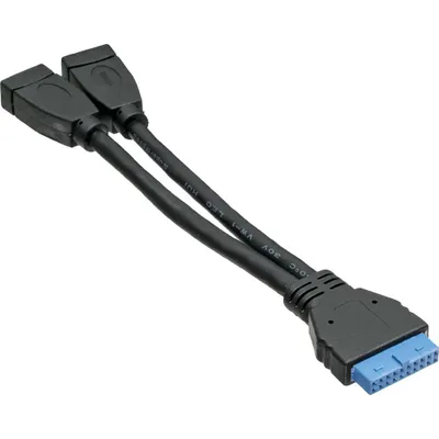 Produktbild von InLine USB 3.0 Adapterkabel, 2x Buchse A auf Pfostenanschluss 19polig, 0,15m, 0,15 m, 2x USB A, 19 pin, Schwarz