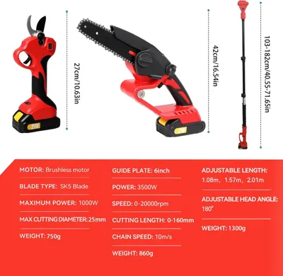 Image de Outil multifonction 3-en-1 pour le jardin - Scie à chaîne électrique télescopique - Élagueur pour branches hautes - 18V sans fil, avec batterie