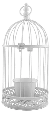 Produktbild von Metall Vogelkäfig mit Kerzenhalter/Blumentopf in Weiß
