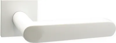 Produktbild von DOMINO Türgriff ohne Schlossrosette | quadratische Rosette | Türklinke für Zimmertür, Bürotür | Türbeschläge aus Aluminium  |Weiß Türdrückergarnitur | DENVER-QR SLIM WHITE