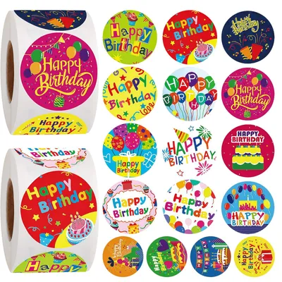 Geburtstagsaufkleber, 1000 Stück, rund, bunt, Happy Birthday