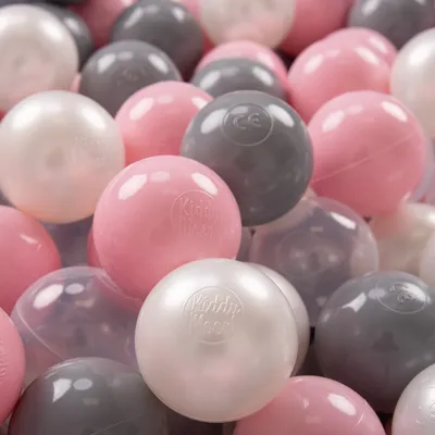 Obrázok produktu pre KiddyMoon Kids 700 ∅ 7 cm loptičiek na hranie loptičiek pre detské plastové loptičky do kúpeľa vyrobené v EÚ, Perleťová/Sivá/Transparentná/Púdrová Ružová