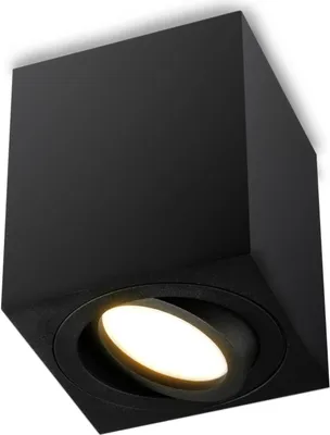 Produktbild von Bodové svítidlo LUMILED pro povrchovou montáž, stropní svítidlo pro povrchovou montáž, stropní bodové svítidlo, hranaté, otočné o 15°, v černé barvě, bodové stropní svítidlo z hliníku, patice GU10, 230V, délka: 8 cm, výška: 8,4 cm
