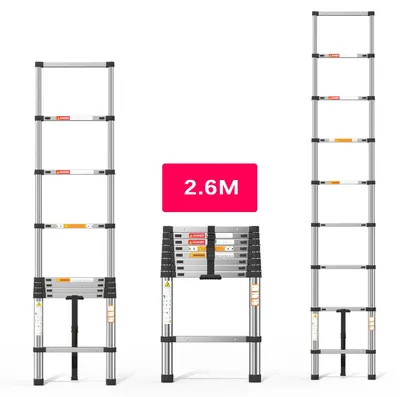 Obrázok produktu pre Teleskopická rebrík – výsuvná rebrík – nerezová oceľ – 2,6 m