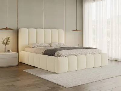 Produktbild von Chilly Möbel Design Bett Stone Slim - Doppelbett mit Bettkasten, Lattenrost und Kopfteil 180x200 cm / Metallrahmen / Bouclé / Beige