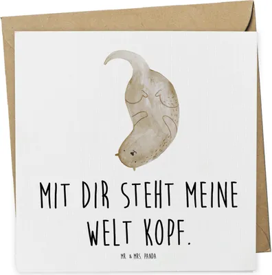 Produktbild von Mr. & Mrs. Panda Klappkarte Otter Kopfüber - Weiß - Geschenk, Glückwunschkarte, Seeotter, Verknallt, faltkarte, Verliebt, anlasskarte, doppelkarte, Grußkarte, Liebe
