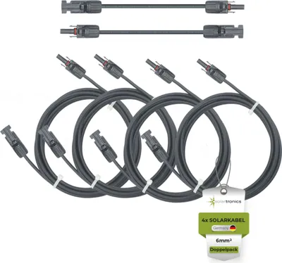 Produktbild von Solarkabel Doppelpack 4x PV-Kabel 6mm² H1Z2Z2-K Schwarz & Schwarz mit Solarstecker Länge: 4 x 0,5m - 6mm²