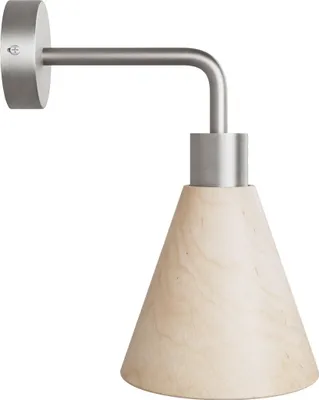 Immagine prodotto di Lampada Fermaluce con paralume conico in legno ed estensione curva