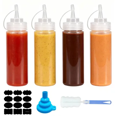 4er-Set Dosierflaschen 350 ml, transparent, Kunststoff, wiederverwendbar
