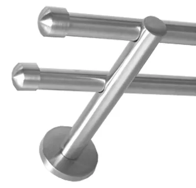 Produktbild von Gardinenstange Set Edelstahl Look Metall Ø 16mm zur Wandbefestigung 2-lauf Modern Kappe, Länge wählbar H22 E17 E17