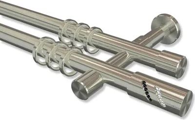 Produktbild von Interdeco Gardinenstange, Vorhangstange Edelstahl-Optik Modell Prestige Zoena, 20 mm Ø 2-läufig, 320 cm (geteilt)