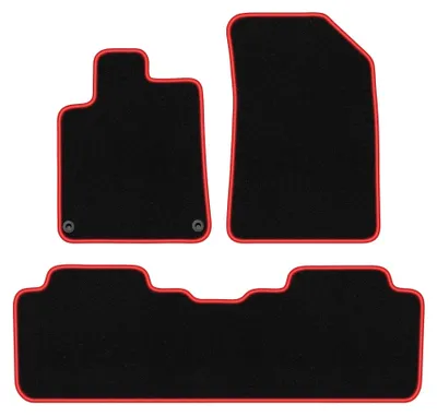 Produktbild von Velours-Fußmatten für Peugeot 407 2004-2011 (Coupé/Limousine/Kombi) – 4-tlg, Schwarz/Rot, passgenau – Wielganizator CARLUX
