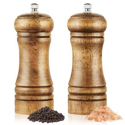 Produktbild von Salz und Pfeffermühle,2er Set Hölzern Gewürzmühle mit 2 Reinigungspinsel,Manuell Pfeffermühle,Verstellbarem Holz mühle für Gewürze Pfeffer Salz 14.5cm