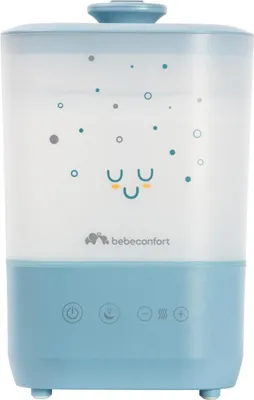 Image de Bebeconfort Cool-Mist Humidificateur d'air pour bébé, veilleuse pour bébé avec 7 couleurs, technologie à ultrasons (jusqu'à 48 heures), brosse de nettoyage incluse, bleu