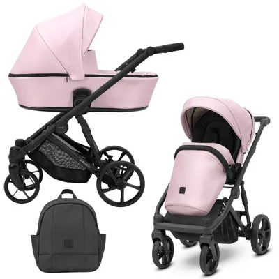 Image de Kunert ARIZO 2in1 Poussette éco-cuir en rose/rose bébé, châssis noir