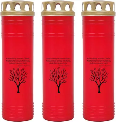 Produktbild von Grabkerze Rot 3er Pack, Brenndauer: 170 Stunden ( je Kerze ), Motiv: Baum