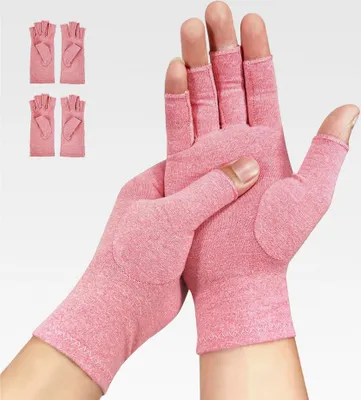 Produktbild von 2 Paar fingerlose Kompressionshandschuhe für Arthritis zur Schmerzlinderung und Wärme (Rosa, M)