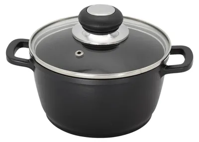Produktbild von Kochtopf mit Glasdeckel Ø16 cm EUROHOME® – aus Aluguss, 24x17x9,3cm – für Induktionsherde